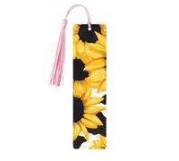 Marque-page en bois imprimé vache tournesol avec pompon pour femme et homme - Marque-page de lecture - Cadeau pour les amateurs de livres
