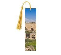 Marque-page en bois Israel at The Tower of David avec pendentif en forme de pompon unique fait à la main - Marqueur de livre pour les amateurs de livres - Marqueurs de page - Idéal pour un cadeau