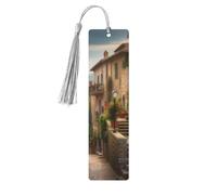 Marque-page en bois - Italie - Marque-page toscan avec pompons - Marque-page vintage créatif en bois pour les amoureux des livres - Marque-pages de lecture faits main - Idée cadeau de Noël pour hommes