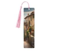 Marque-page en bois - Italie - Marque-page toscan avec pompons - Marque-page vintage créatif en bois pour les amoureux des livres - Marque-pages de lecture faits main - Idée cadeau de Noël pour hommes