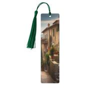 Marque-page en bois - Italie - Marque-page toscan avec pompons - Marque-page vintage créatif en bois pour les amoureux des livres - Marque-pages de lecture faits main - Idée cadeau de Noël pour hommes