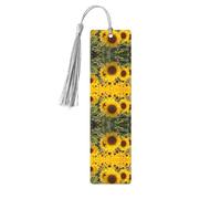 Marque-page en bois jaune avec imprimé floral tournesol avec pompons pour la lecture de livres à couverture rigide