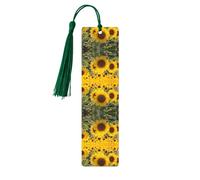 Marque-page en bois jaune avec imprimé floral tournesol avec pompons pour la lecture de livres à couverture rigide