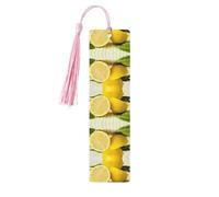 Marque-page en bois jaune avec pompons pour la lecture de livres à couverture rigide