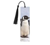 Marque-page en bois jeunes pingouins avec neige pour les amateurs de livres, marque-pages en bois à suspendre avec pompons colorés, étiquettes cadeaux cadeaux insolites pour hommes et femmes