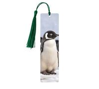 Marque-page en bois jeunes pingouins avec neige pour les amateurs de livres, marque-pages en bois à suspendre avec pompons colorés, étiquettes cadeaux cadeaux insolites pour hommes et femmes