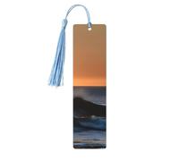 Marque-page en bois « Last Sun Rays of Over The Sea Waves » - Cadeau d'anniversaire - Pompons - Décoration parfaite pour les marque-pages
