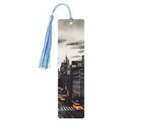Marque-page en bois « Love from New York » pour homme et femme, fait à la main avec pendentif en forme de pampille en bois brut - Marque-pages cadeaux à suspendre pour les amateurs de livres