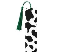 Marque-page en bois - Marque-page à motif vache noir et blanc avec pompons - Marque-page vintage créatif en bois pour les amoureux des livres - Marque-pages de lecture faits main - Idée cadeau de Noël