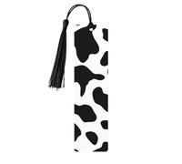 Marque-page en bois - Marque-page à motif vache noir et blanc avec pompons - Marque-page vintage créatif en bois pour les amoureux des livres - Marque-pages de lecture faits main - Idée cadeau de Noël