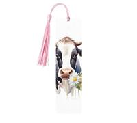 Marque-page en bois - Marque-page aquarelle vache et marguerite avec pompons - Marque-page vintage créatif en bois pour les amoureux des livres - Marque-pages de lecture faits main - Idée cadeau de No