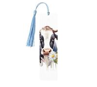 Marque-page en bois - Marque-page aquarelle vache et marguerite avec pompons - Marque-page vintage créatif en bois pour les amoureux des livres - Marque-pages de lecture faits main - Idée cadeau de No