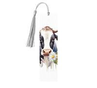 Marque-page en bois - Marque-page aquarelle vache et marguerite avec pompons - Marque-page vintage créatif en bois pour les amoureux des livres - Marque-pages de lecture faits main - Idée cadeau de No