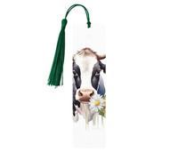 Marque-page en bois - Marque-page aquarelle vache et marguerite avec pompons - Marque-page vintage créatif en bois pour les amoureux des livres - Marque-pages de lecture faits main - Idée cadeau de No