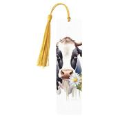 Marque-page en bois - Marque-page aquarelle vache et marguerite avec pompons - Marque-page vintage créatif en bois pour les amoureux des livres - Marque-pages de lecture faits main - Idée cadeau de No