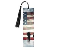 Marque-page en bois - Marque-page drapeau américain pour la Journée des anciens combattants avec pompons - Marque-page vintage créatif en bois pour les amoureux des livres - Marque-pages de lecture fa