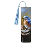 Marque-page en bois - Marque-page Oiseau bleu oriental avec pompons - Marque-page vintage créatif en bois pour les amoureux des livres - Marque-pages de lecture faits main - Idée cadeau de Noël pour h