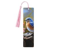 Marque-page en bois - Marque-page Oiseau bleu oriental avec pompons - Marque-page vintage créatif en bois pour les amoureux des livres - Marque-pages de lecture faits main - Idée cadeau de Noël pour h