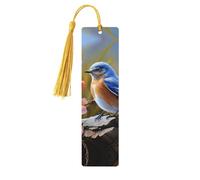 Marque-page en bois - Marque-page Oiseau bleu oriental avec pompons - Marque-page vintage créatif en bois pour les amoureux des livres - Marque-pages de lecture faits main - Idée cadeau de Noël pour h