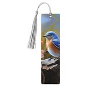 Marque-page en bois - Marque-page Oiseau bleu oriental avec pompons - Marque-page vintage créatif en bois pour les amoureux des livres - Marque-pages de lecture faits main - Idée cadeau de Noël pour h