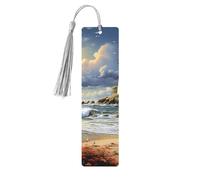 Marque-page en bois - Marque-page Phare et Plage de Sable avec Pompons - Marque-page vintage créatif en bois pour les amoureux des livres - Marque-pages de lecture faits main - Idée cadeau de Noël pou