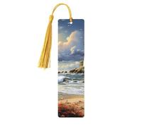 Marque-page en bois - Marque-page Phare et Plage de Sable avec Pompons - Marque-page vintage créatif en bois pour les amoureux des livres - Marque-pages de lecture faits main - Idée cadeau de Noël pou