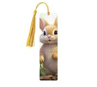 Marque-page en bois mignon avec fleur de lapin pour hommes, femmes, enseignants, cadeau vintage fait à la main, marque-pages pour lecture, marque-pages à suspendre, étiquettes cadeaux, marque-pages en