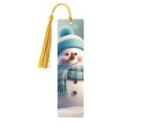 Marque-page en bois mignon en forme de bonhomme de neige pour les amateurs de livres, fait à la main avec pompons colorés, marque-page imprimés double face, accessoires de livre artistique, cadeau