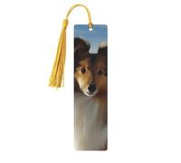 Marque-page en bois mignon en forme de chien Shetland avec pendentif en forme de pompon unique fait à la main - Marqueur de livre pour les amateurs de livres - Décoration idéale pour un cadeau