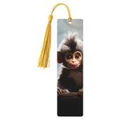 Marque-page en bois mignon en forme de singe pour les amateurs de livres, fait à la main avec pompons colorés, marqueurs de page imprimés double face, accessoires de livre artistique, cadeau pour