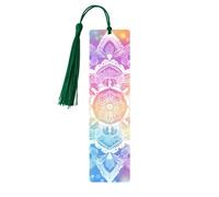 Marque-page en bois motif floral ethnique mandala avec tasse, marque-pages arc-en-ciel pour femmes et hommes, amoureux des livres, marque-pages pour étudiants, enseignants, lecteurs, écrivains, cadeau
