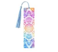 Marque-page en bois motif floral ethnique mandala avec tasse, marque-pages arc-en-ciel pour femmes et hommes, amoureux des livres, marque-pages pour étudiants, enseignants, lecteurs, écrivains, cadeau