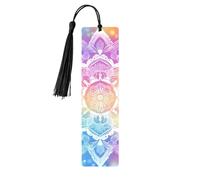Marque-page en bois motif floral ethnique mandala avec tasse, marque-pages arc-en-ciel pour femmes et hommes, amoureux des livres, marque-pages pour étudiants, enseignants, lecteurs, écrivains, cadeau