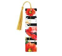 Marque-page en bois motif marguerite et coquelicot, avec motif floral à rayures et tasses, pour femmes et hommes, amoureux des livres, marque-pages pour étudiants, enseignants, lecteurs, écrivains, ca