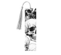 Marque-page en bois motif tête de mort d'Halloween avec tasse, marque-pages Jour des morts pour femmes et hommes, amoureux des livres, marque-pages pour étudiants, enseignants, lecteurs, écrivains, ca