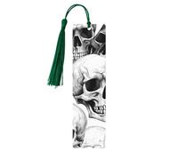 Marque-page en bois motif tête de mort d'Halloween avec tasse, marque-pages Jour des morts pour femmes et hommes, amoureux des livres, marque-pages pour étudiants, enseignants, lecteurs, écrivains, ca