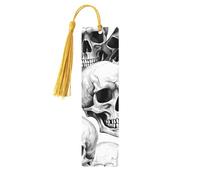 Marque-page en bois motif tête de mort d'Halloween avec tasse, marque-pages Jour des morts pour femmes et hommes, amoureux des livres, marque-pages pour étudiants, enseignants, lecteurs, écrivains, ca