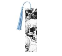 Marque-page en bois motif tête de mort d'Halloween avec tasse, marque-pages Jour des morts pour femmes et hommes, amoureux des livres, marque-pages pour étudiants, enseignants, lecteurs, écrivains, ca