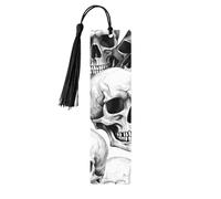 Marque-page en bois motif tête de mort d'Halloween avec tasse, marque-pages Jour des morts pour femmes et hommes, amoureux des livres, marque-pages pour étudiants, enseignants, lecteurs, écrivains, ca