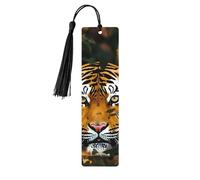 Marque-page en bois motif tigre camouflage pour les amateurs de livres, fait à la main avec pompons colorés, marque-page imprimés double face, accessoires de livre artistique, cadeau pour homme et