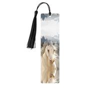 Marque-page en bois noir - Belle impression cheval blanc idéal pour couverture rigide - Accessoire parfait pour salle d'étude, bureau et bibliothèque