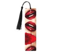 Marque-page en bois noir - Décoration imprimée lèvres rouges, parfait pour les livres, journaux, carnets et planificateurs