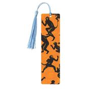 Marque-page en bois noir en forme de singe Gibbon - Étiquettes à suspendre avec pompons colorés - Cadeau insolite pour les amateurs de livres, hommes et femmes