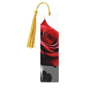 Marque-page en bois noir et blanc avec rose rouge pour les amateurs de livres - Marque-page en bois fait à la main avec pompon - Marqueurs de page de lecture - Étiquettes cadeaux en bois pour