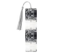 Marque-page en bois noir et blanc imprimé New York avec pompons pour la lecture de livres à couverture rigide