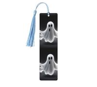 Marque-page en bois noir et fantôme d'Halloween pour les amateurs de livres, marque-page à faire soi-même avec pompons colorés en bois, étiquettes cadeaux rectangulaires, cadeau inhabituel pour homme