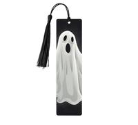 Marque-page en bois noir et fantôme d'Halloween pour les amateurs de livres, marque-pages en bois à suspendre avec pompons colorés, étiquettes cadeaux inhabituelles pour hommes et femmes