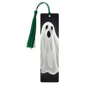 Marque-page en bois noir et fantôme d'Halloween pour les amateurs de livres, marque-pages en bois à suspendre avec pompons colorés, étiquettes cadeaux inhabituelles pour hommes et femmes