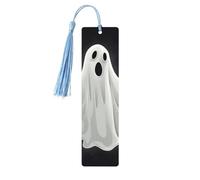 Marque-page en bois noir et fantôme d'Halloween pour les amateurs de livres, marque-pages en bois à suspendre avec pompons colorés, étiquettes cadeaux inhabituelles pour hommes et femmes