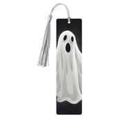 Marque-page en bois noir et fantôme d'Halloween pour les amateurs de livres, marque-pages en bois à suspendre avec pompons colorés, étiquettes cadeaux inhabituelles pour hommes et femmes